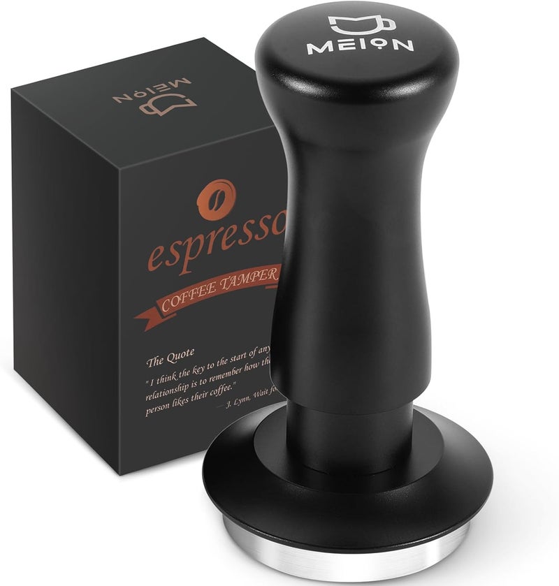 MEION Espresso Tamper 58.5mm Coffee Tamper, Calibrated Dual Spring Loaded Barista Tamper with Stainless Steel Base, Comes with aluminum storage pad (58.5MM, Black) - Image 1